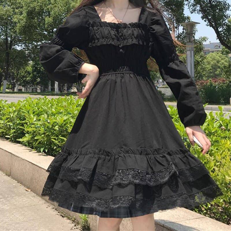 Mujeres O cuello Irregular Hem de encaje costura manga larga A-Line Tunic Tops Vestido Mujeres O cuello Irregular Hem de encaje costura manga larga A-Line Tunic Tops Vestido
